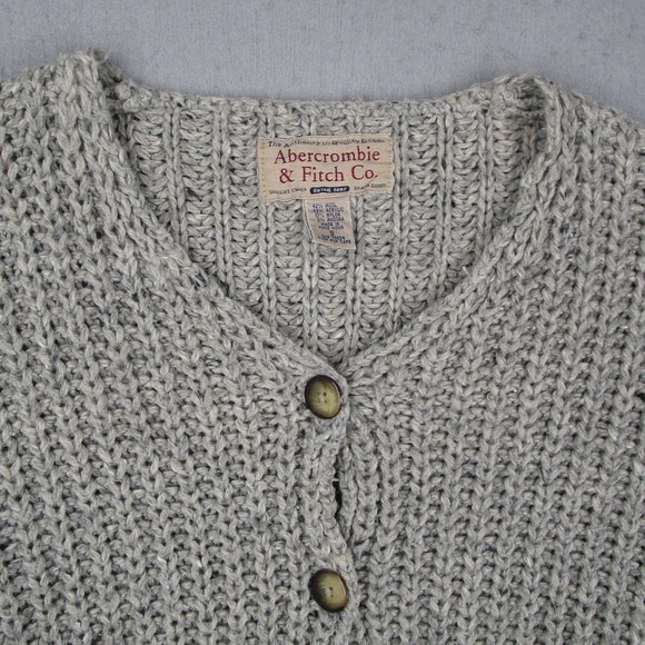 Abercrombie Fitch Sweater Women Small Gray Wool Blend Chunky Knit Cardigan Y2K - Picture 3 of 9